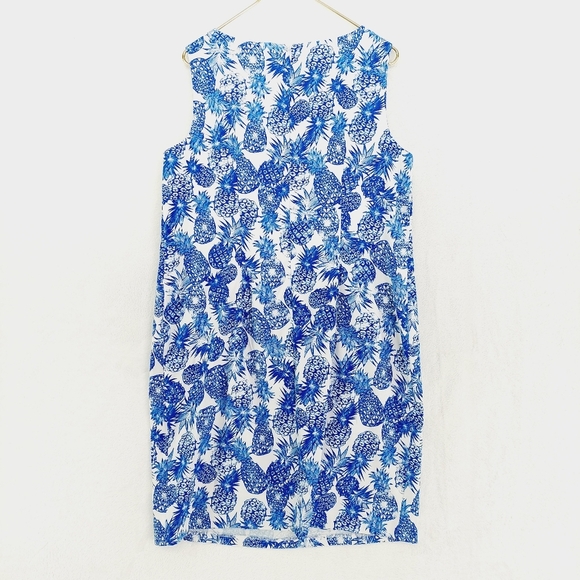 Alyx Pineapple Blue White Print Sleeveless Sheath Dress P6699 - Picture 5 of 12